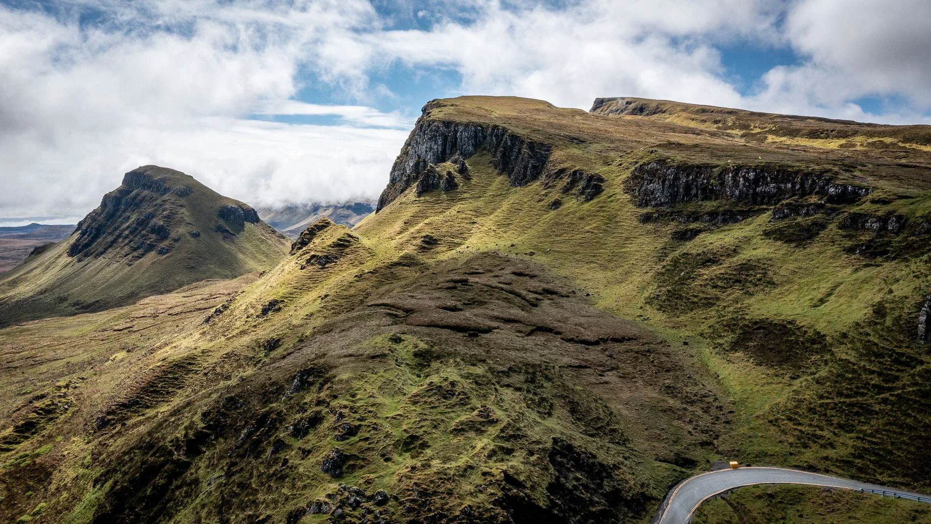 Aerial photo of the Quiraing on the Isle of Skye