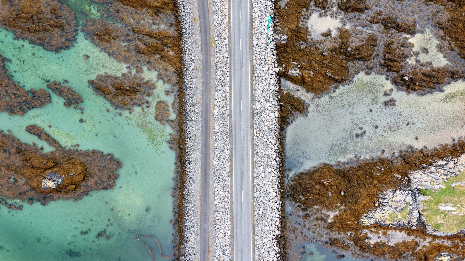 Looking straight down on to the Eriksay Causeway